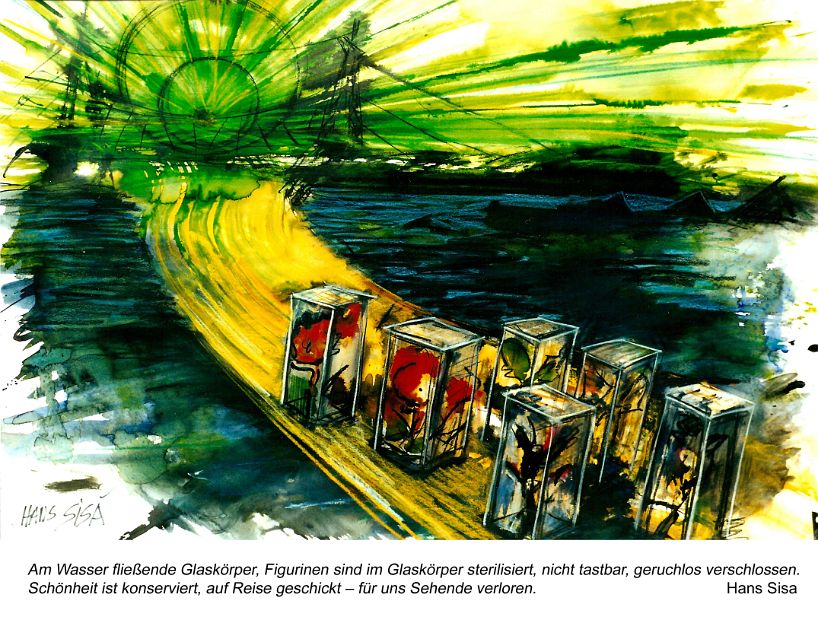 GARTENSCHAU, Glaskörper, Mischtechnik, 62 x 88 cm